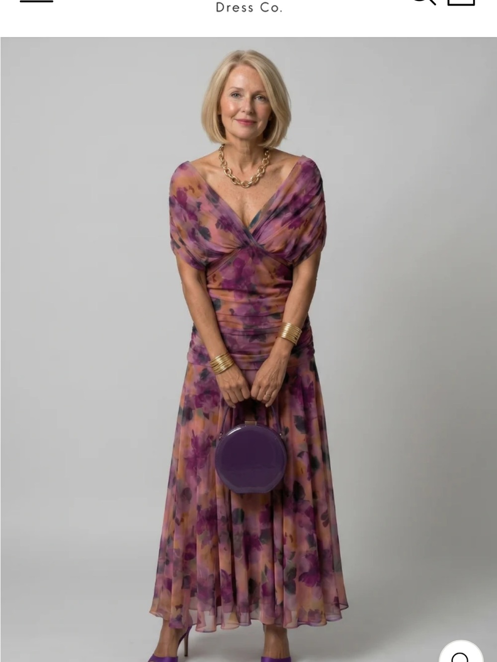 Floral Midi Wrap Dress in Purple and Peach